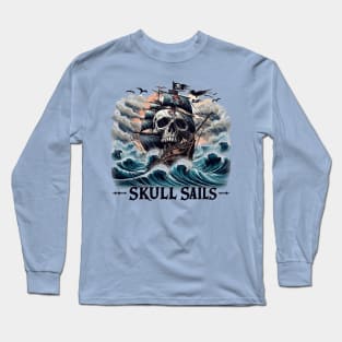 Pirate Ship, Skull Sails Long Sleeve T-Shirt